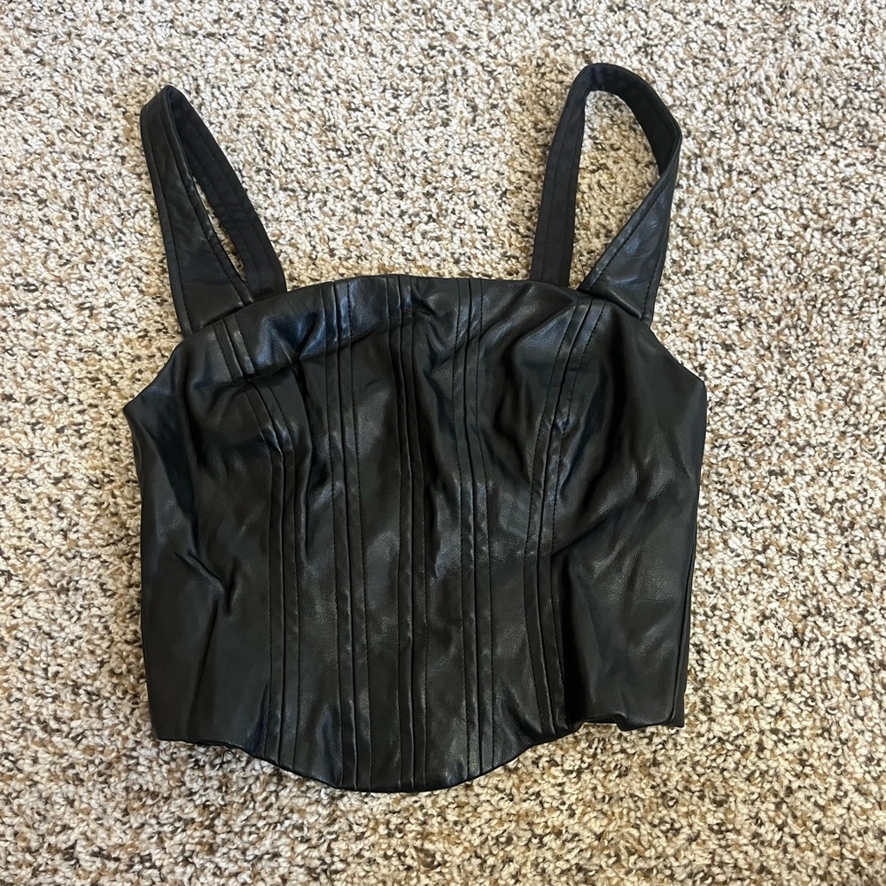 Black Faux Leather Corset-Style Camisole